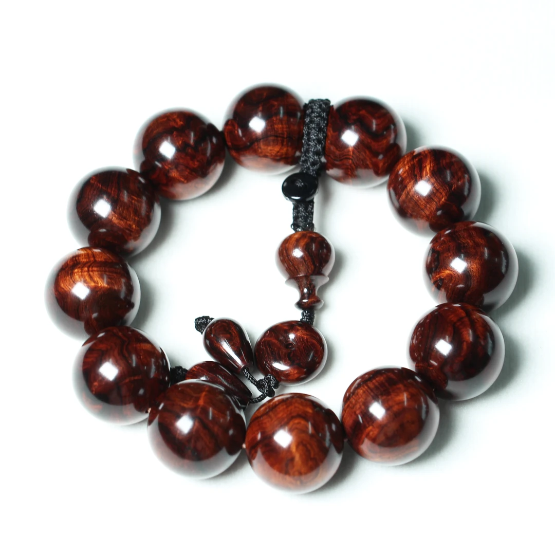 海南黄花梨老料紫油梨沉水2.0满水波纹佛珠手串文玩手链保真海黄