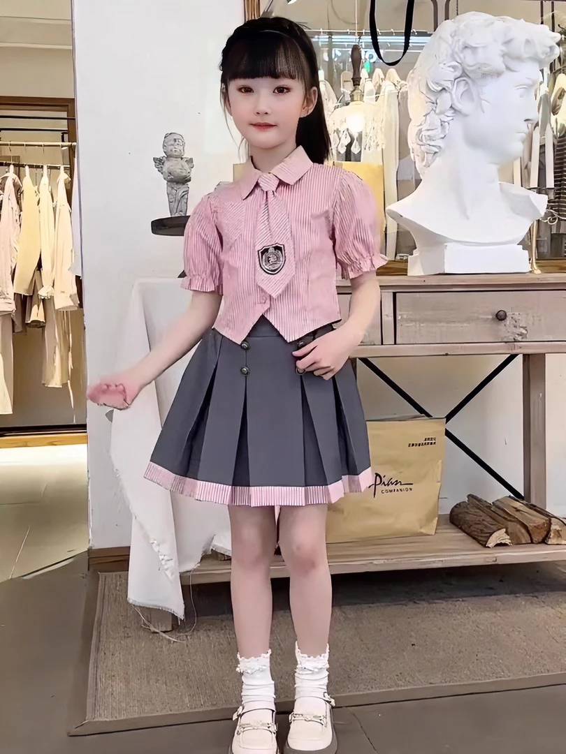 女童jk百褶2025新款夏季时髦洋气儿童装女孩网红炸街学院风夏装夏