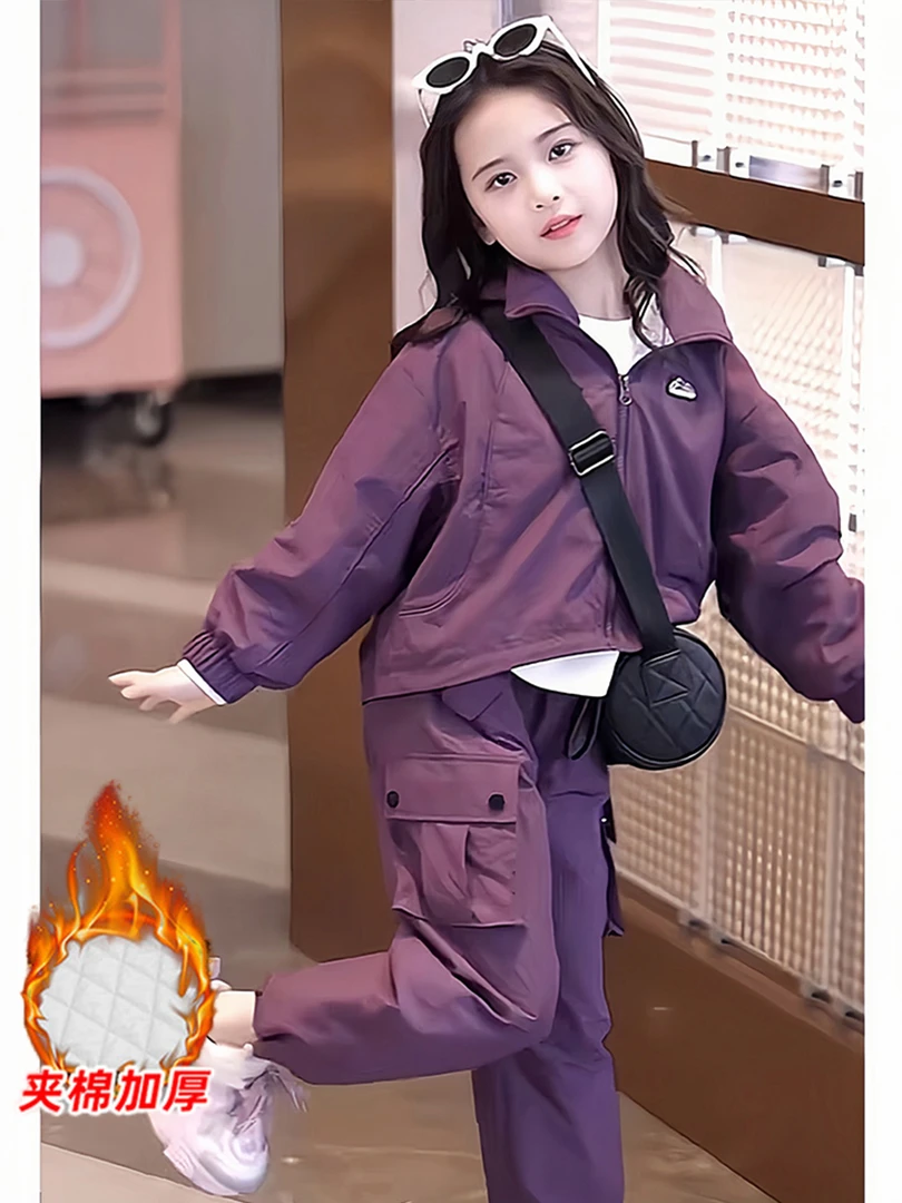 女童加厚套装秋冬款2025新款洋气儿童时髦女孩工装儿童秋季套装
