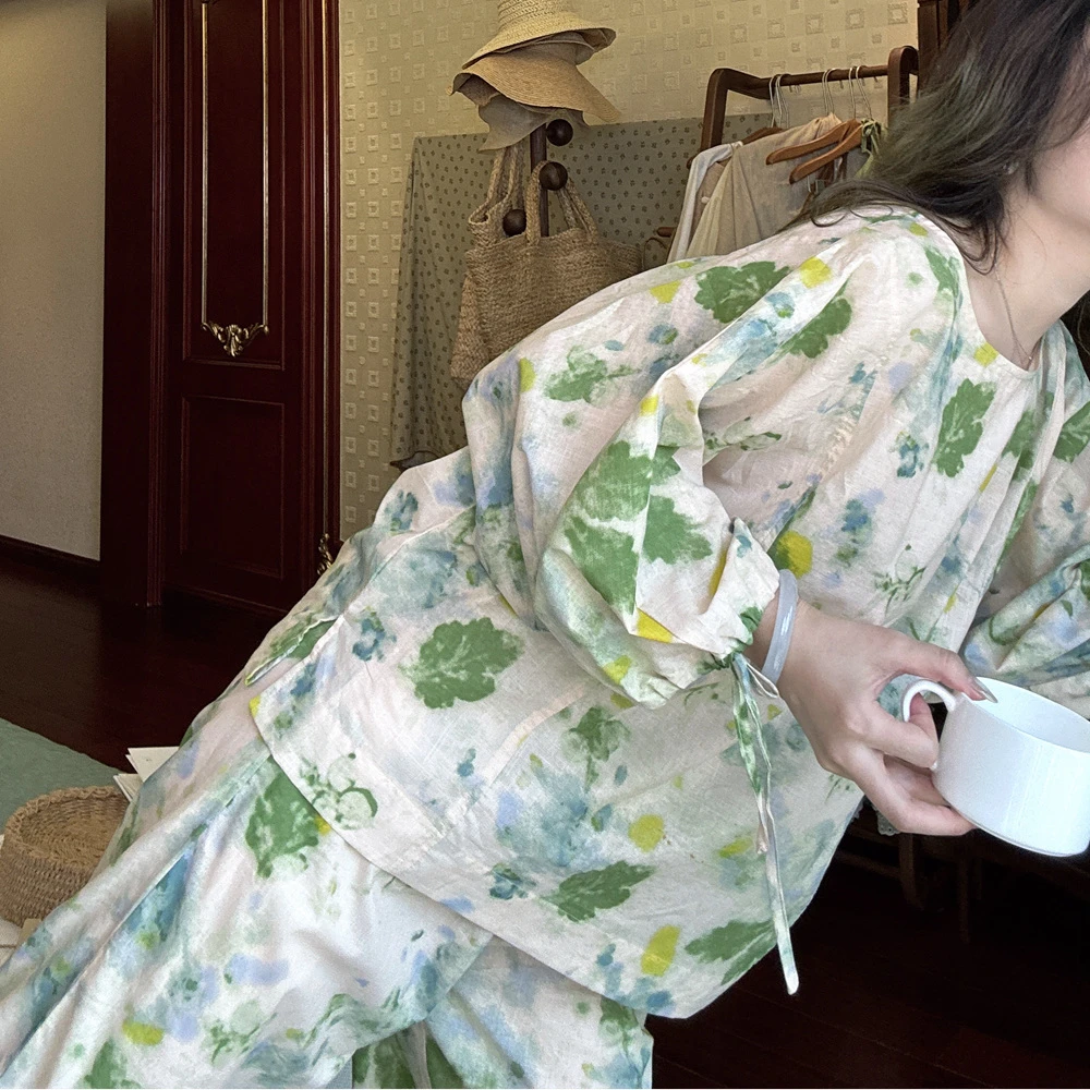 睡衣女士2025新款春秋季纯棉可外穿出门洋气纯棉田园风套装家居服