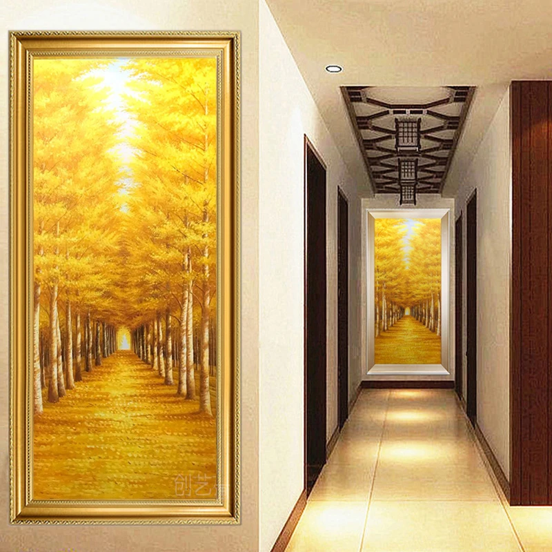 满地黄金大道装饰画入户玄关画正对门壁画风景油画发财树墙面挂画