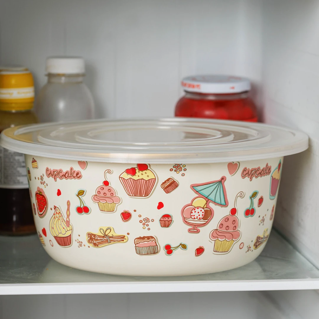 【颜值好物】 24cm金边甜品蛋糕花珐琅搪瓷盆(带盖)