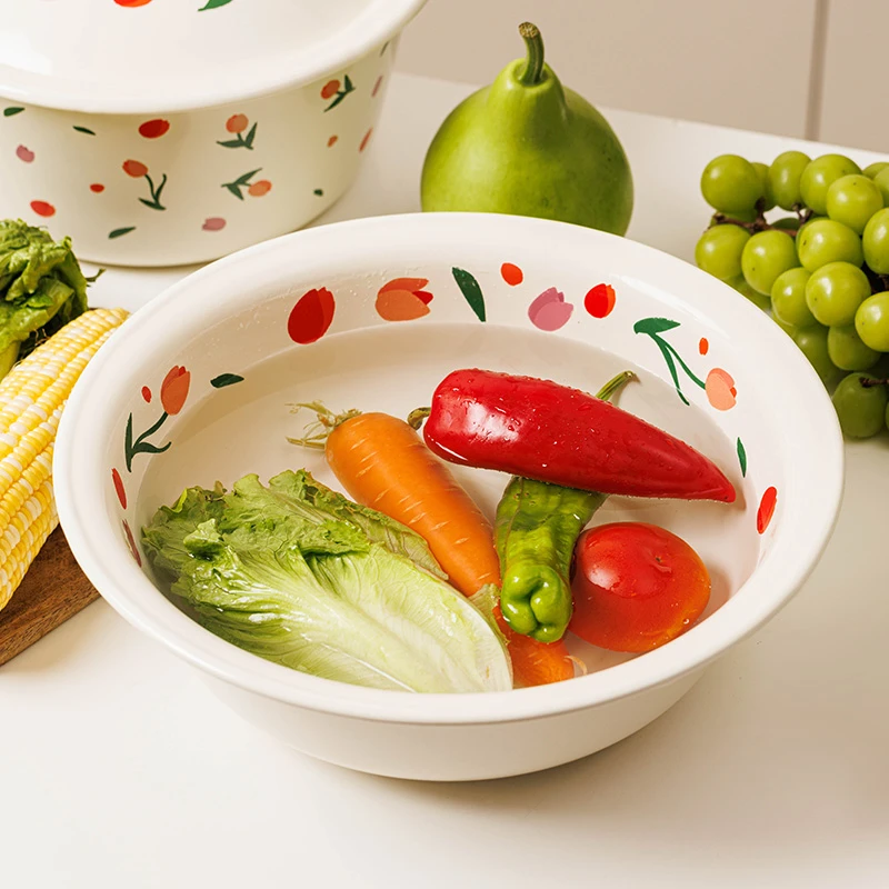 【颜值好物】32cm*9.5CM 加厚款颜值超高的珐琅搪瓷脸盆 带保鲜盖