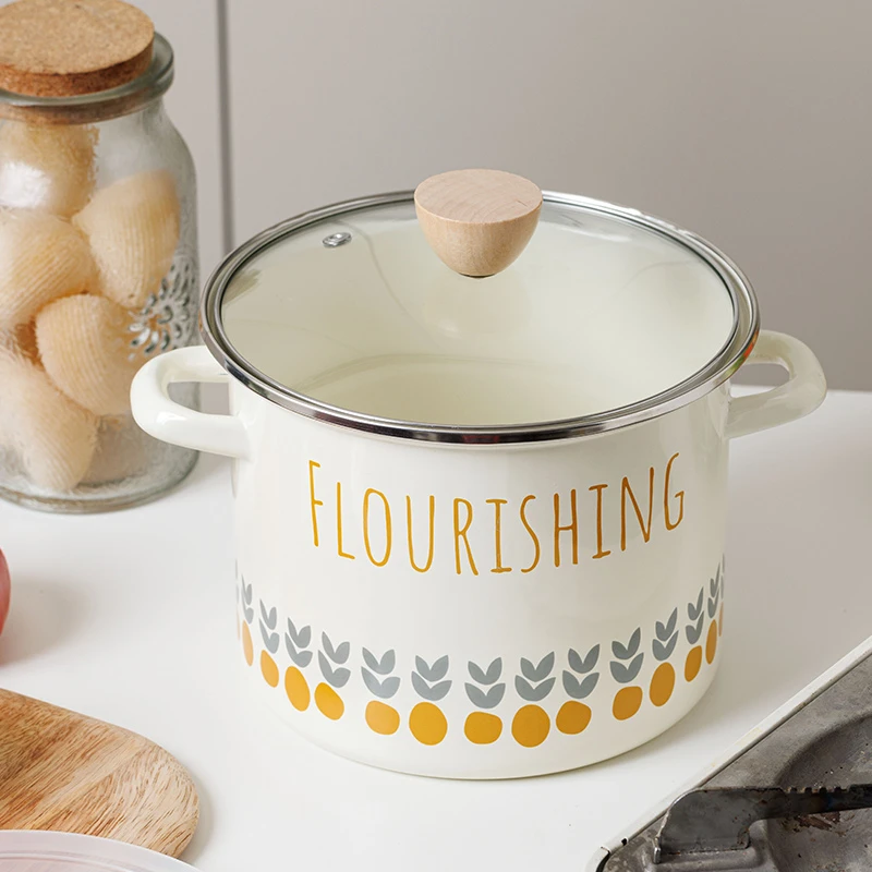 【颜值好物】20厘米 3.5L 橘子花 珐琅搪瓷锅 数量不多 靠抢