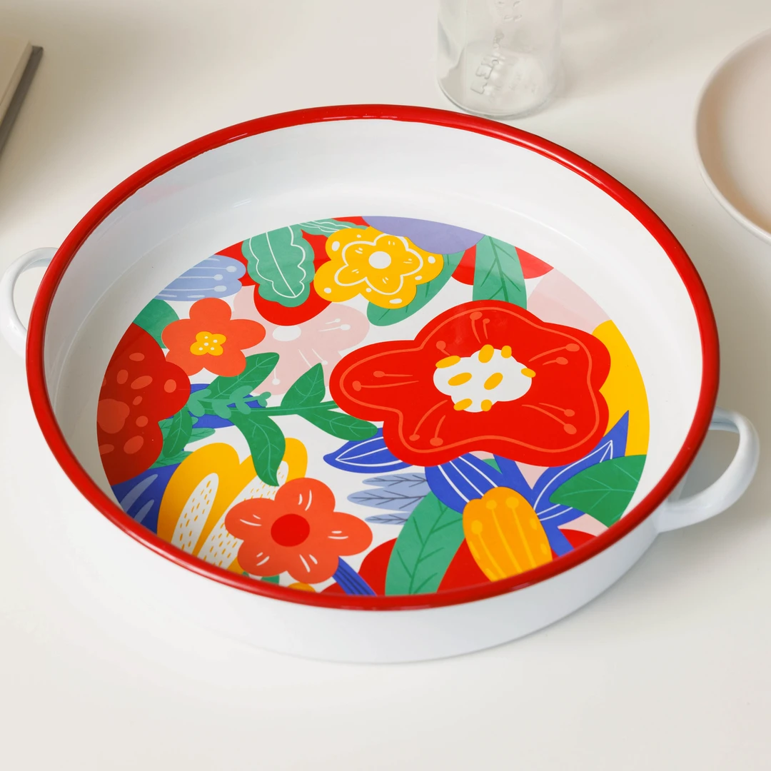 【韩国订单】30CM 双耳搪瓷圆盘 可以烤箱 可以用来发酵面团