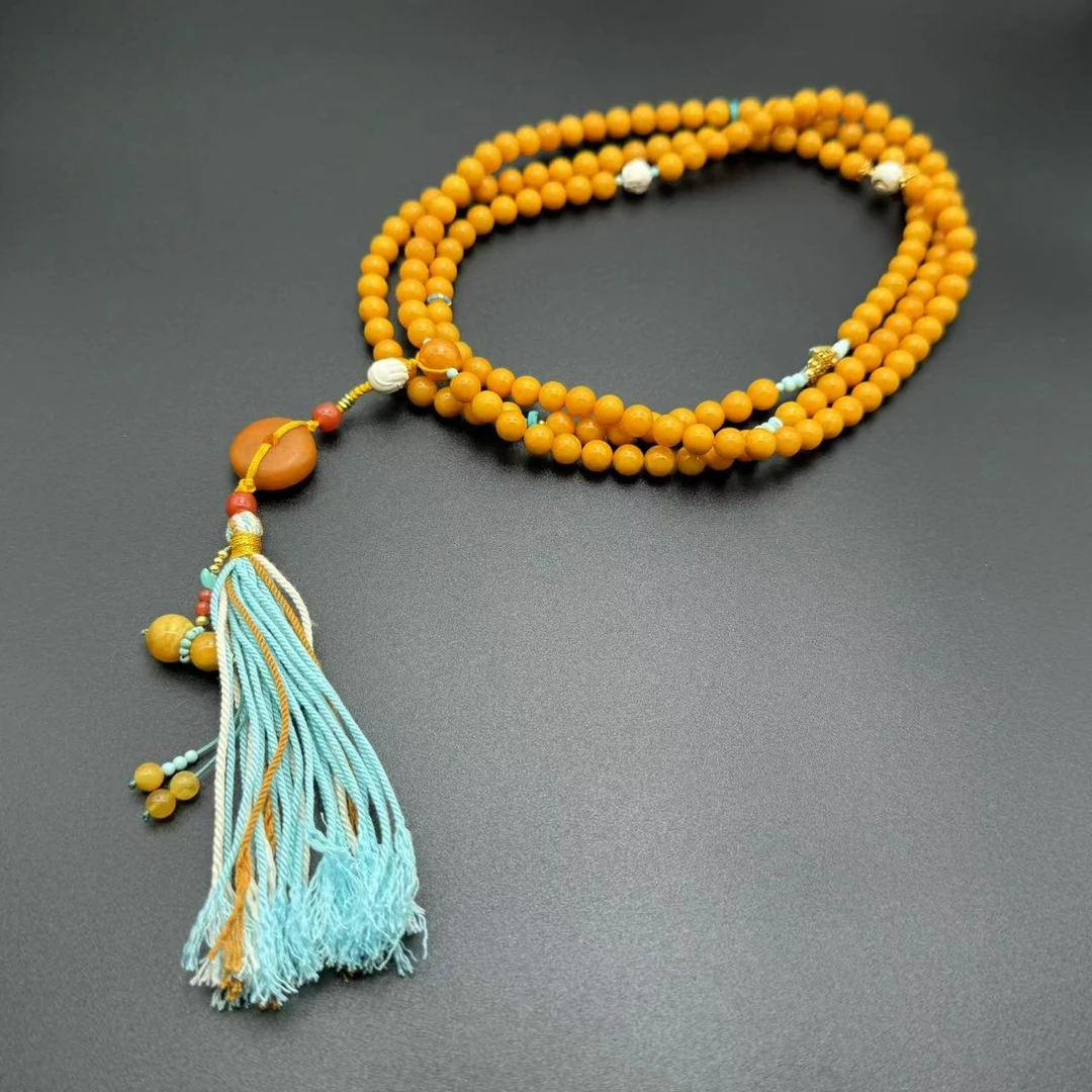 【景旺】7mm+蜜蜡斜跨链时尚DIY百搭款多层复古