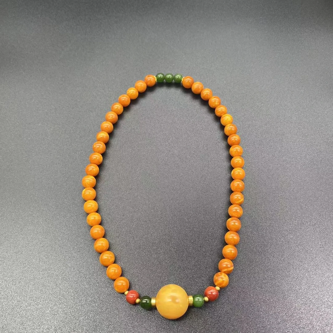 【景旺】7mm+18*k金老花蜡双圈手串