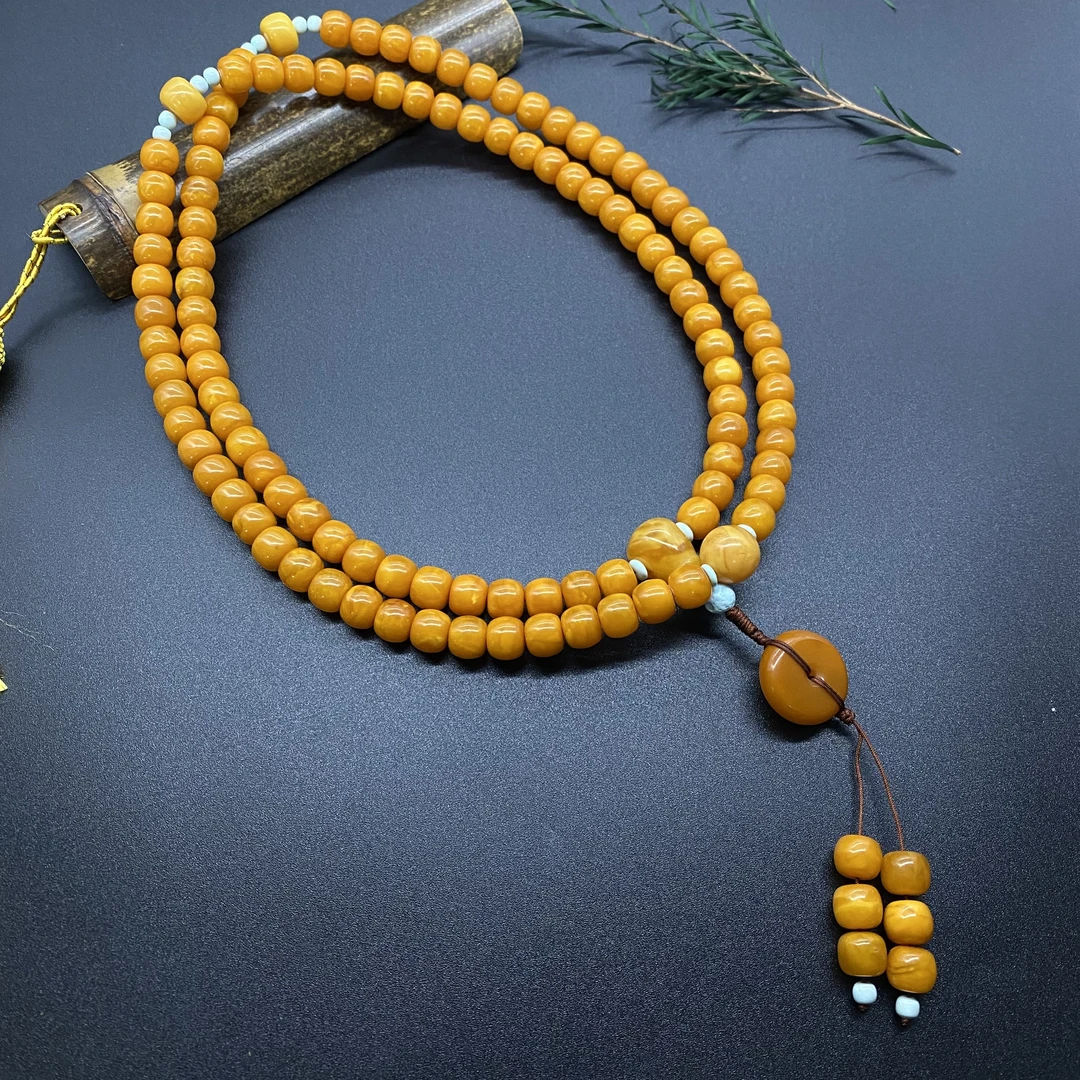 【景旺】9mm+平安扣老花蜡老蜡108项链