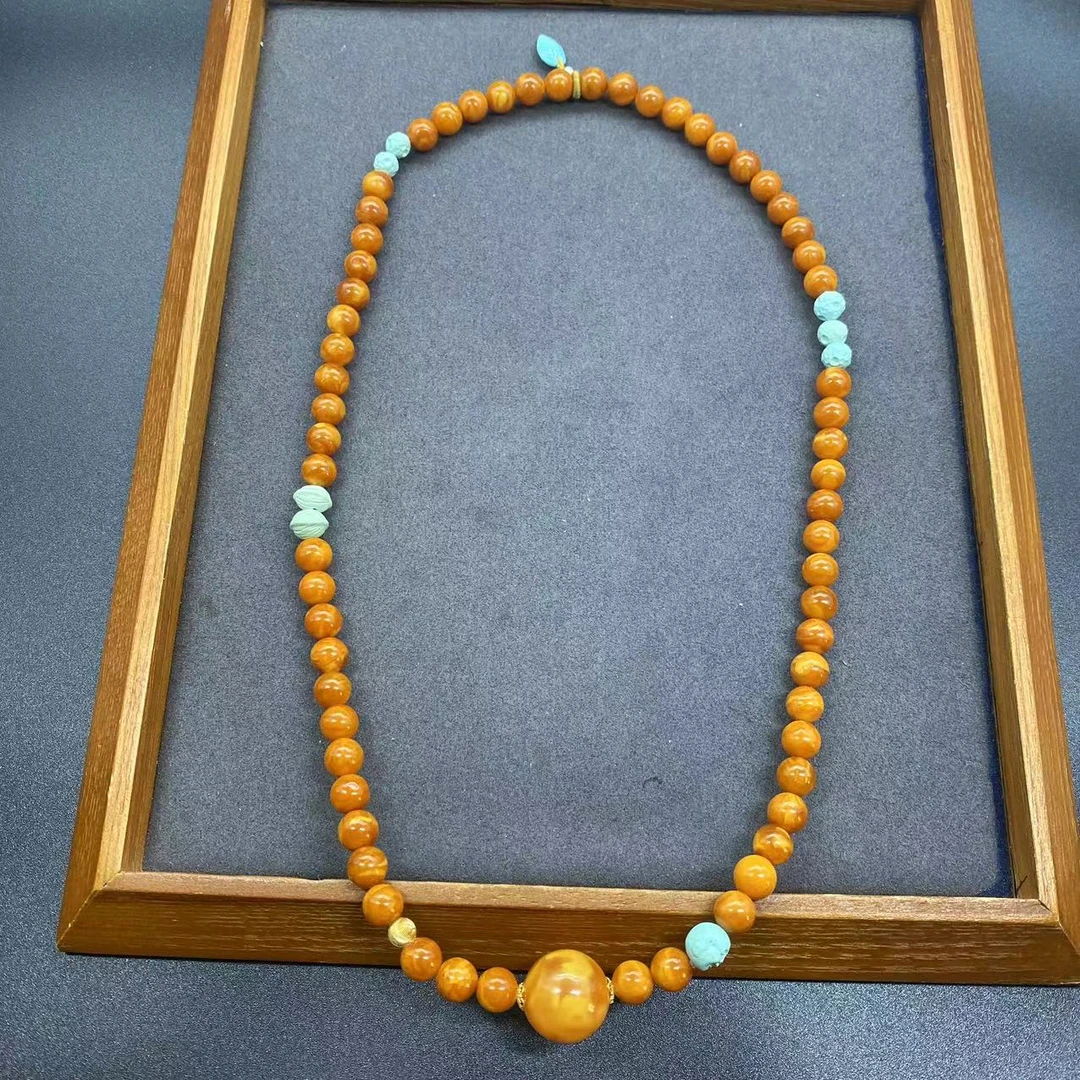 【景旺】7mm+18k*金树叶绿松老花蜡三圈手链