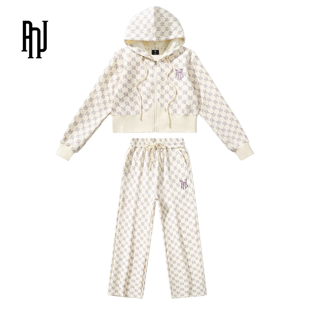 PNJ专柜新款春夏时尚洋气满印运动套装2025印花休闲风连帽套装