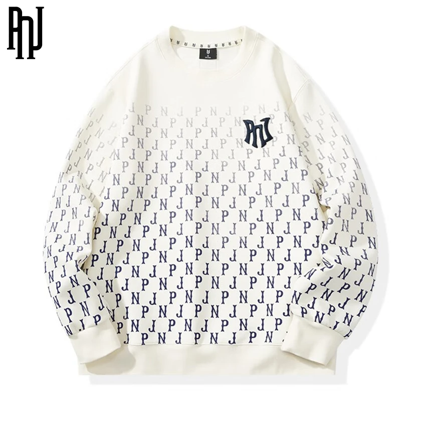PNJ2025春季新款渐变色满印卫衣长袖时尚休闲百搭宽松潮流圆领