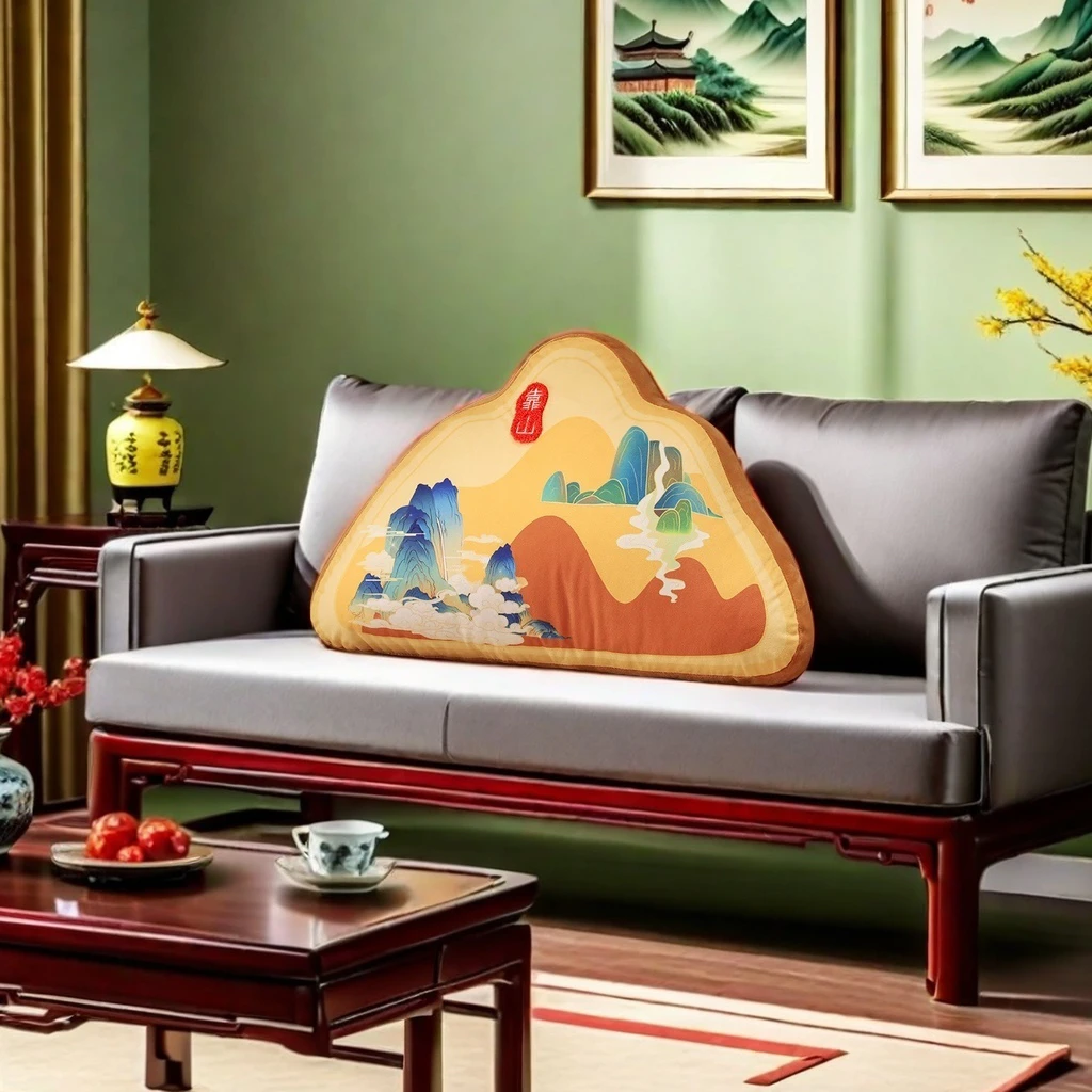 轻奢金山靠垫办公室腰靠沙发靠垫车载抱枕蓬松弹力十足国风祝福