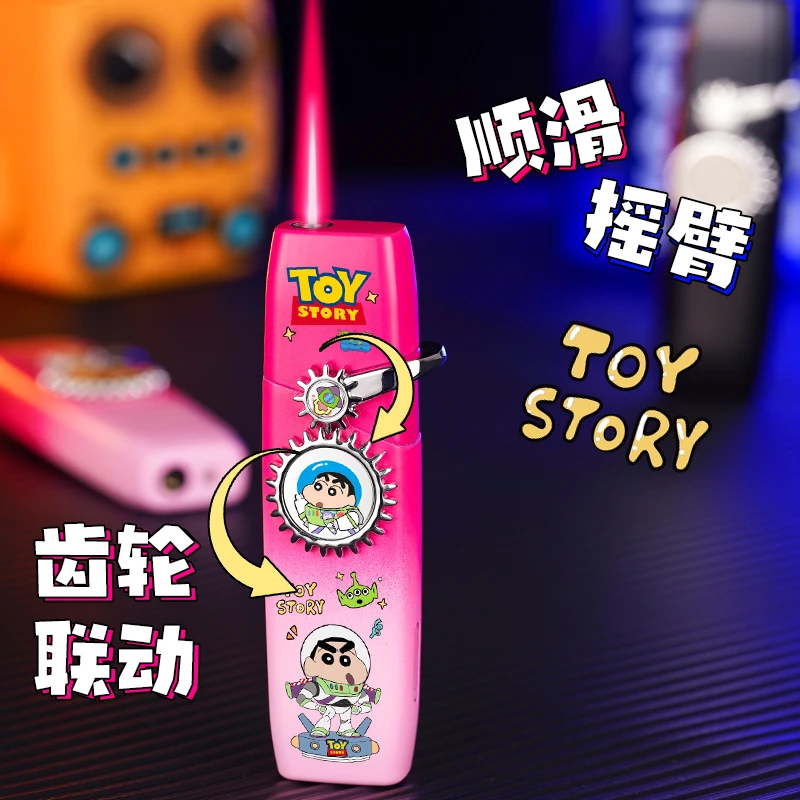 【嘉蓓】蜡笔小新打火机高颜值齿轮摇臂防风点火器粉色送男友礼物