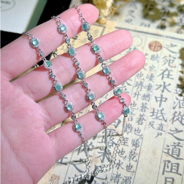 新中式小众设计高级感镶嵌天然翡翠蓝水手链阳绿百搭小清新时尚女