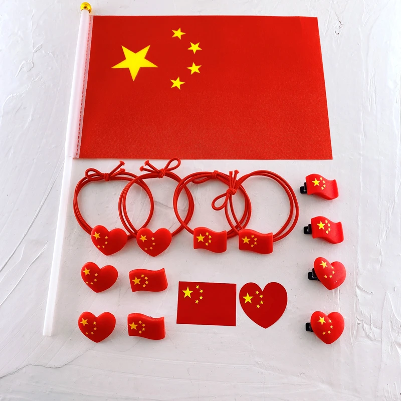 国庆节头饰红旗发夹皮筋国庆胸针儿童发卡小女孩头绳宝宝可爱发圈