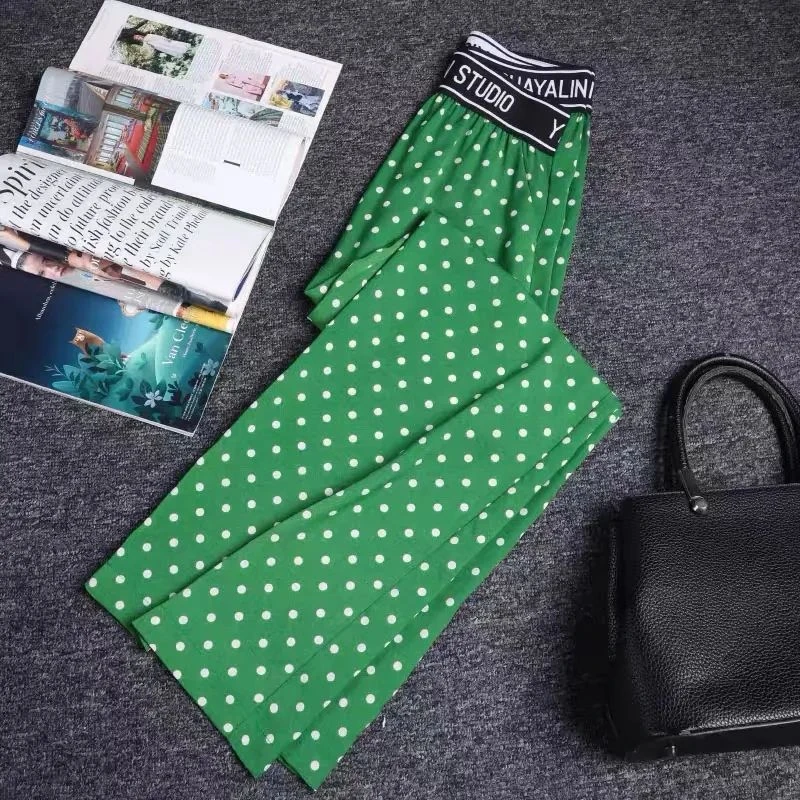 交叉腰薄款雪纺阔腿裤女垂感宽松夏季新款波点高腰显瘦直筒休闲裤