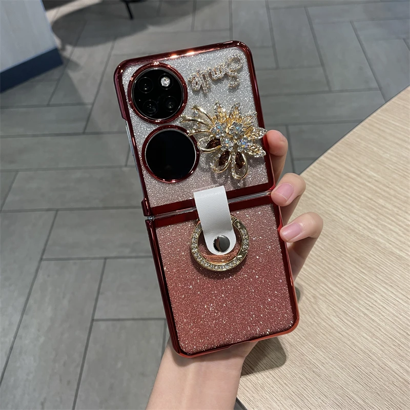 诺库华为p50pocket手机壳电镀贝壳纹指环手链Pockets保护壳折叠屏