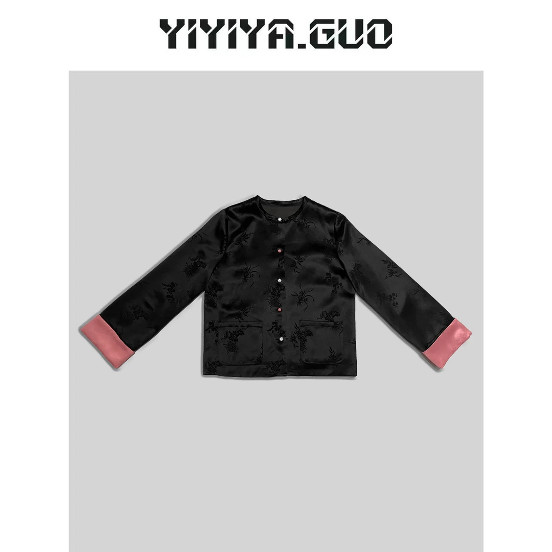 艺艺/YIYIYA.GUO新中式黑色拼粉袖口上衣WT0500