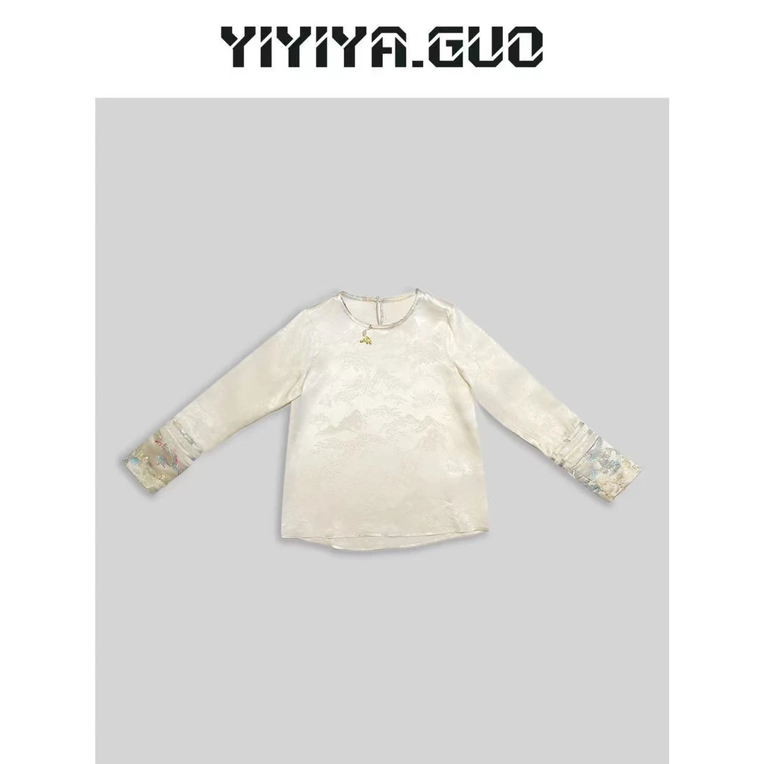 yiyiya.Guo艺艺吖/粉色拼接袖口彩色图案上衣2024245
