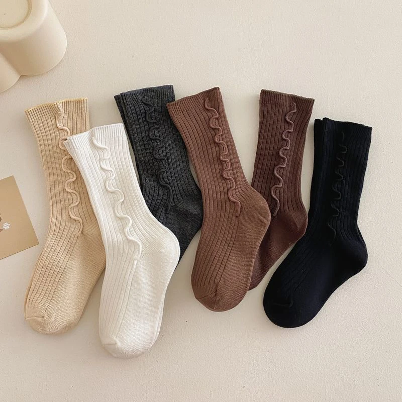 女童袜子春秋棉袜百搭袜薄款韩版纯色学生高筒女童长袜潮流长筒袜