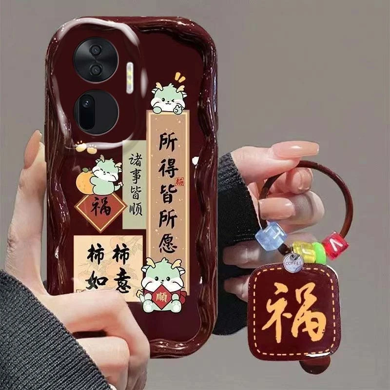 新年文字龙龙OPPORENO11手机壳OPPORENO11PRO奶油纹全包硅胶潮