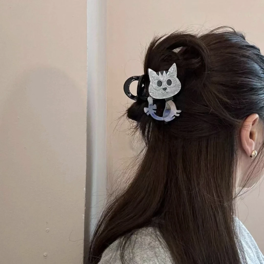 萌趣可爱小猫抓夹女2024新款高级感鲨鱼夹发夹后脑勺盘发头饰夹子