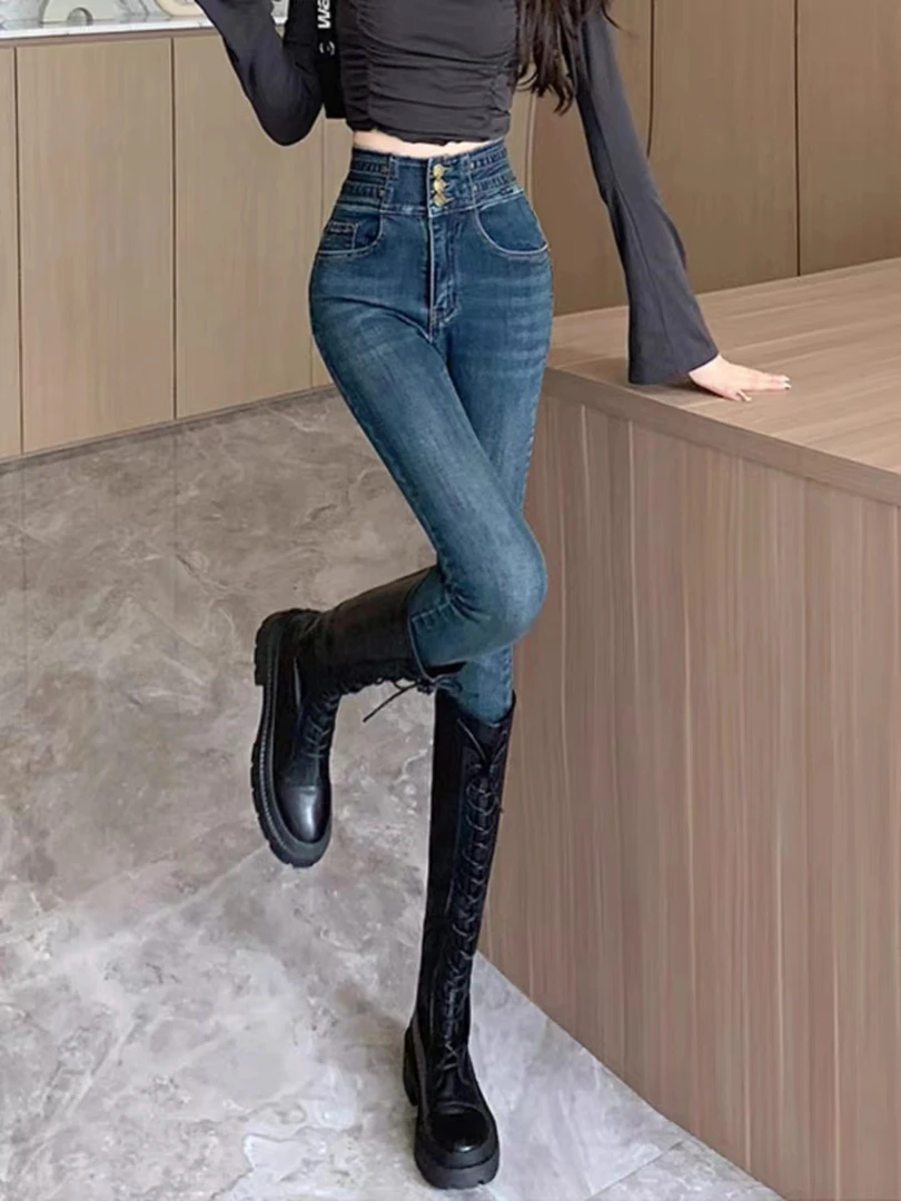 【可】春秋款显瘦时尚百搭修身弹力牛仔小脚长裤