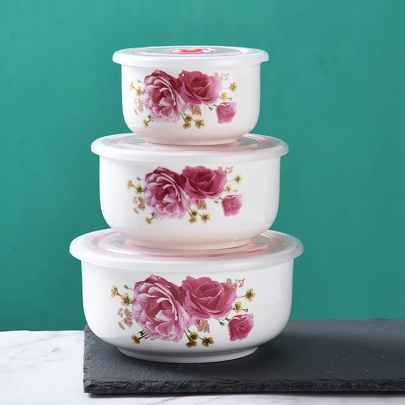 陶瓷保鲜碗陶瓷碗便当盒微波炉万能盖碗饭盒带盖上班族大号泡面碗