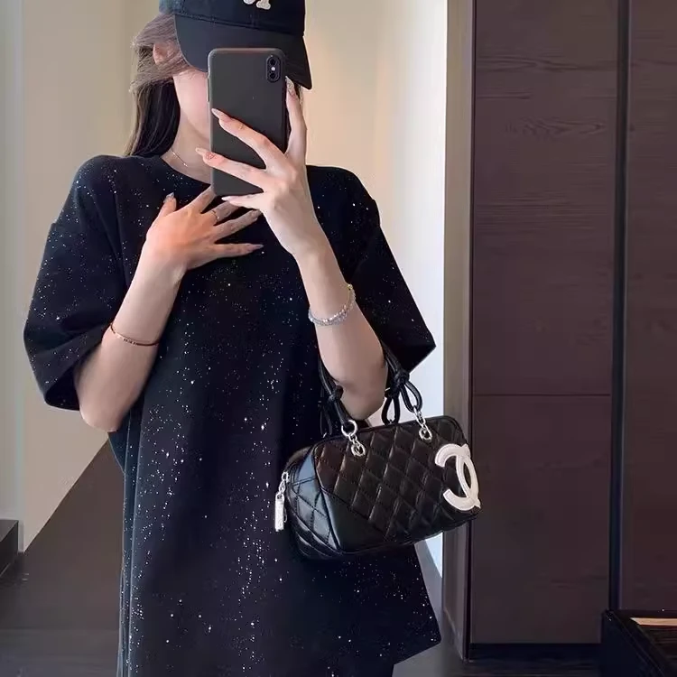 8987  休闲宽松大版星空黑色t恤B6-9