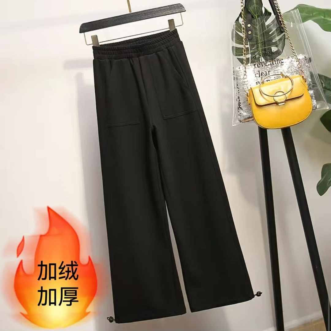 H314-加绒加厚大口袋设计可束脚可阔腿休闲裤女/Z1-13地