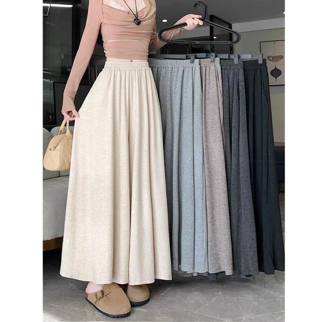 A1116糯米裤2024秋冬新款慵懒A子裙中长款赫本风半身裤裙【带口袋】