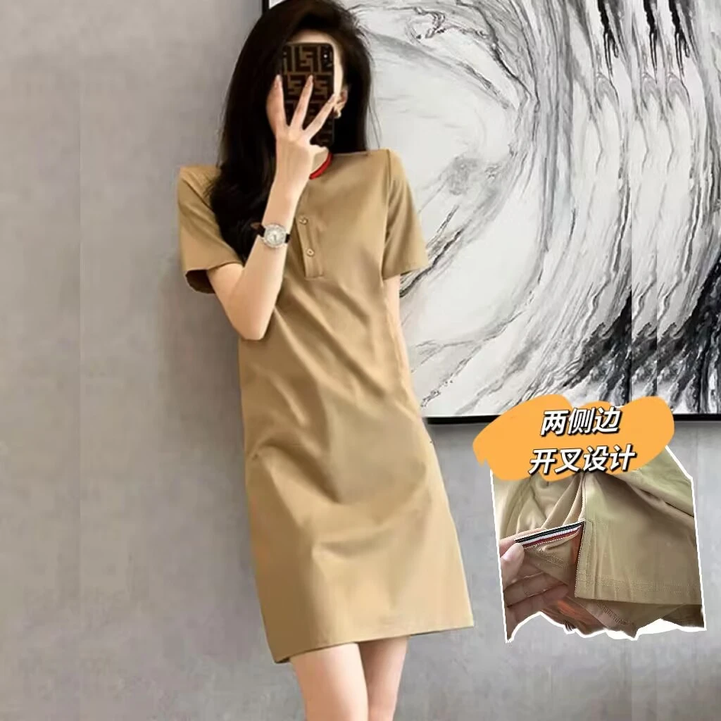 【2302/2303】POLO领美拉德色系拼色女士短版连衣裙显瘦修身polo裙