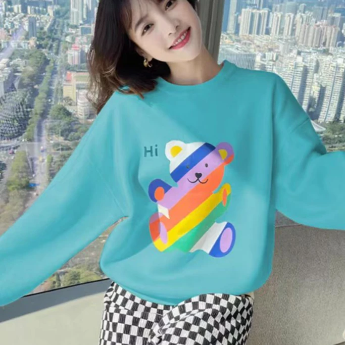 W95-可爱小熊印花青春活力气质韩风无帽卫衣时尚百搭L3-1
