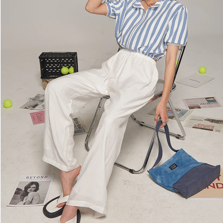 S6882-褶皱肌理感压褶休闲夏季宽松休闲山本凉凉裤【直筒】M382-JH