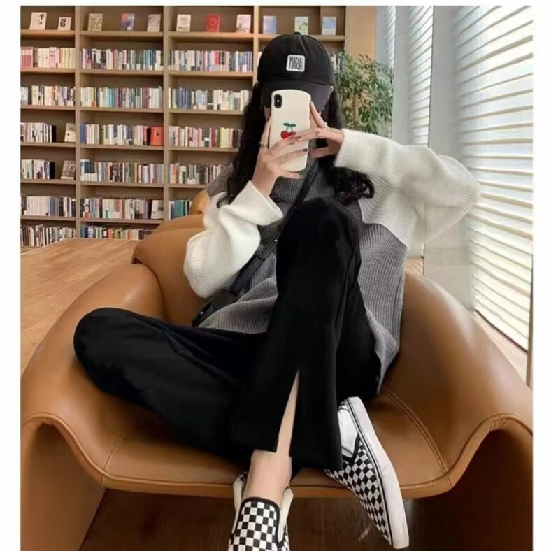 YS21开叉西装裤女2023年新款垂感休闲阔腿裤(袋装）