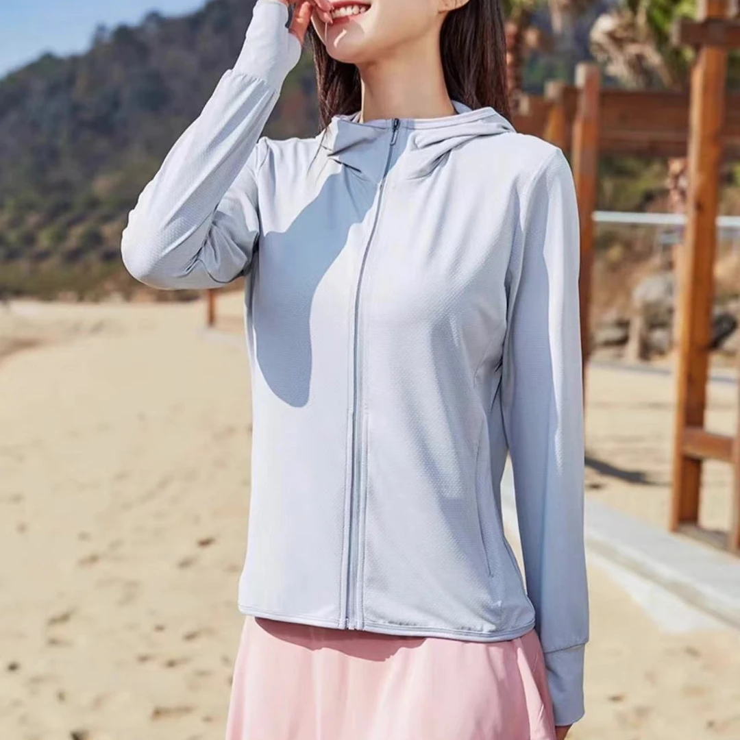H221-防晒衣女夏季薄款开衫连帽外套长袖冰丝防晒衣