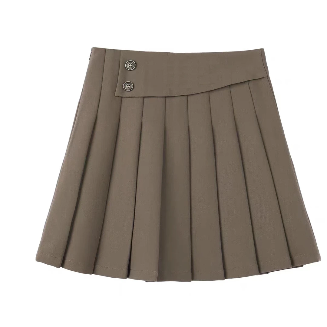 202#百褶裙装饰双扣A字版型显瘦防走光带内衬短裙