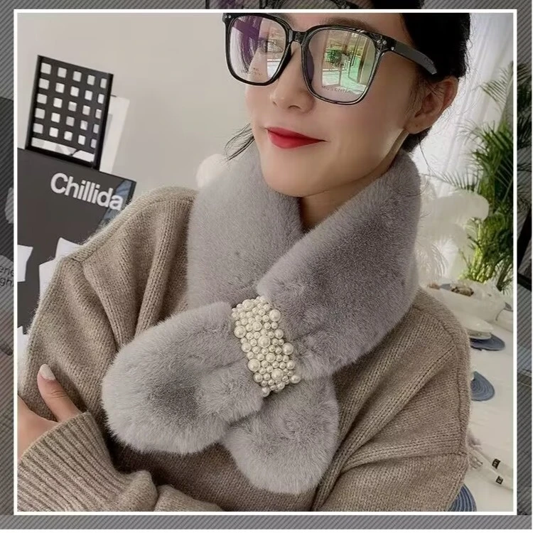 500.韩版百搭珍珠毛毛领围脖保暖高级感毛绒围巾ZL2-8 ZL2-13
