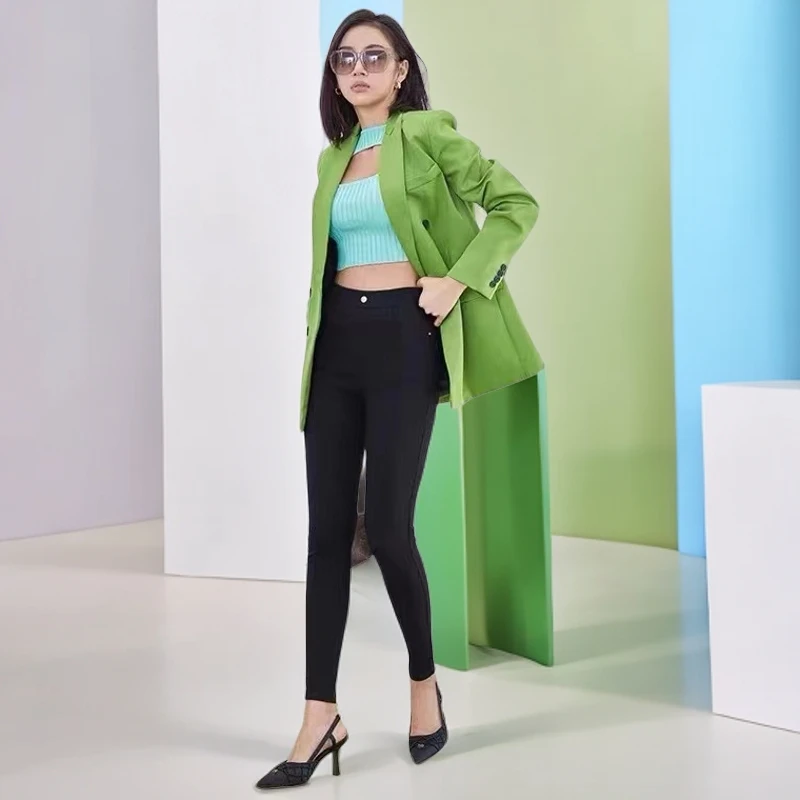 3066乳木果香气润肤裤加绒不到边带口袋字母腰口小黑裤/ZL1-8