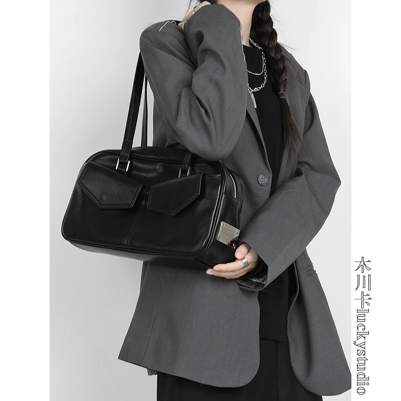 木川卡原创美式复古单肩包小众设计双肩带百搭单肩包女通勤大容量