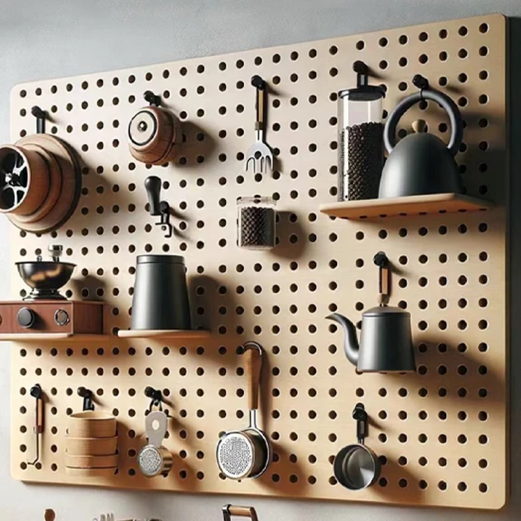实木洞洞板咖啡工具收纳墙上置物架网红配件展示架咖啡角可定制