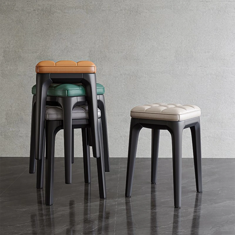 塑料凳子家用可叠放矮凳客厅加厚软包方凳备用现代简约轻奢小板凳