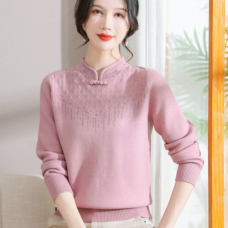 中老年女装秋冬季加绒加厚毛衣女新款洋气妈妈装内搭半高领打底衫