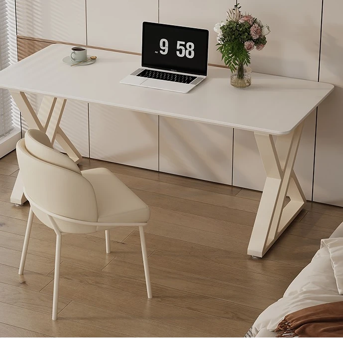 奶油风岩板书桌电脑桌现代简约卧室学习桌子家用学生长方形写字台