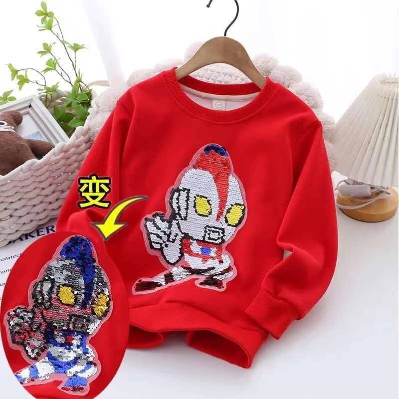 男童春装奥特曼卫衣薄款变色亮片赛罗儿童长袖上衣宝宝打底外套衫