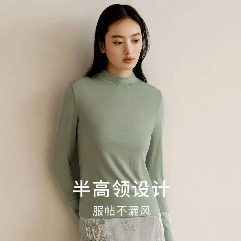 金三塔金三塔新中式桑蚕丝羊毛打底提花拼接内搭秋冬保暖半高领女