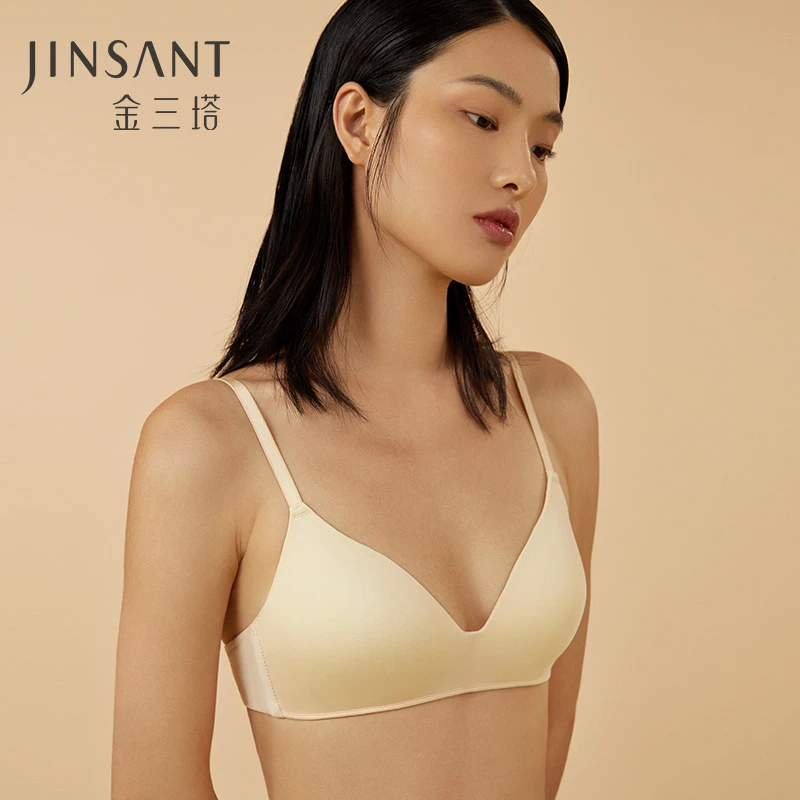 金三塔真丝无痕内衣女聚拢无钢圈文胸薄款性感小胸上托胸罩金三塔