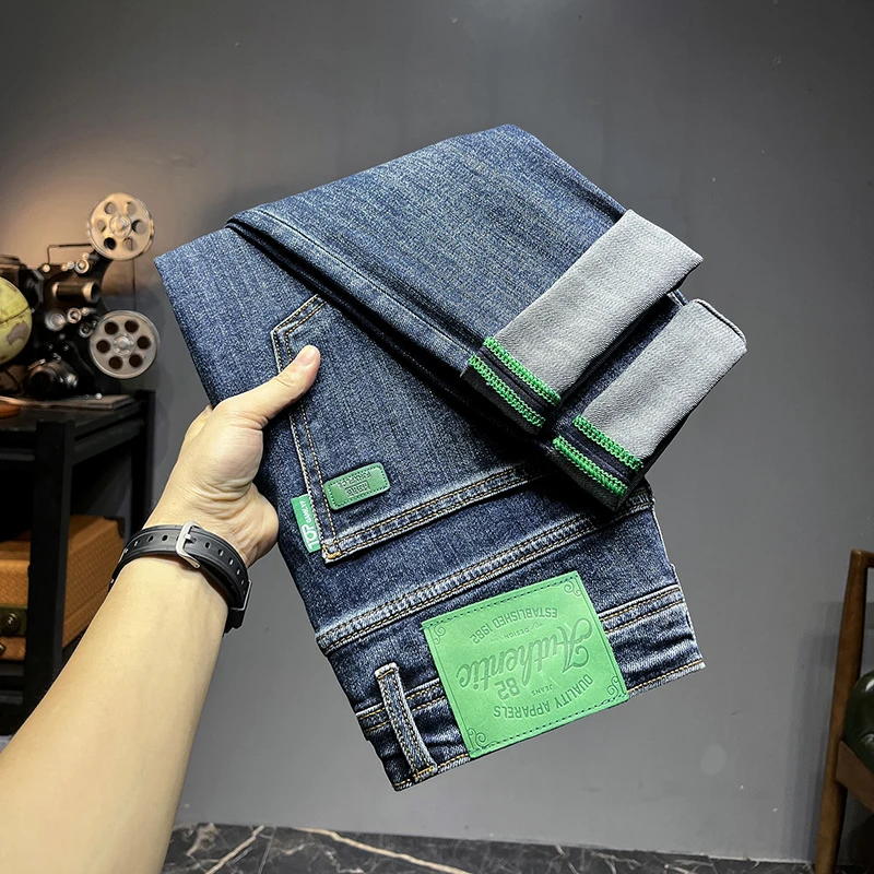 2025潮流牛仔裤子男大牛刺绣百搭小直筒弹力休闲韩版印花蓝色长裤