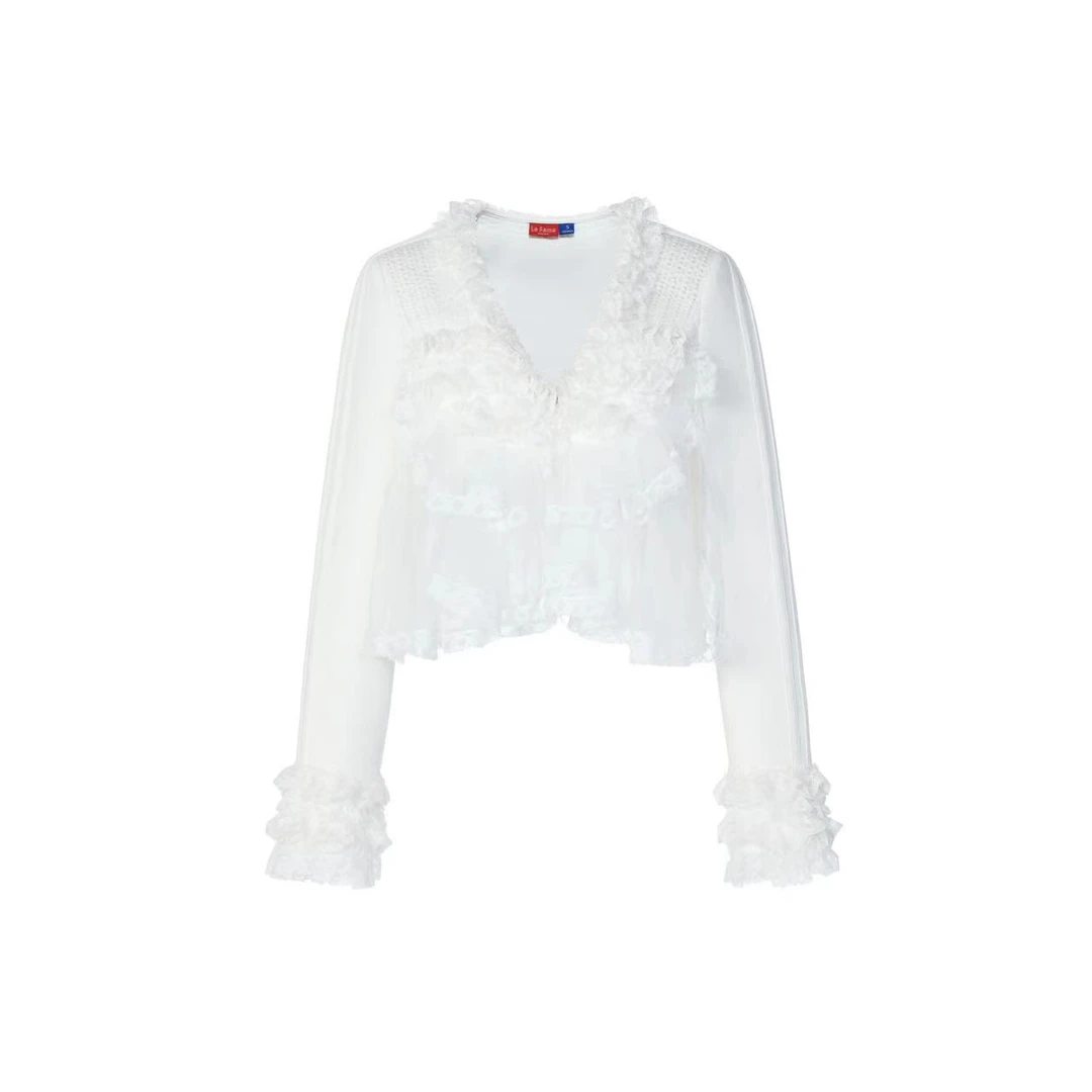 拉飞姆2024春 闪钻装饰浪漫荷叶边上衣LF24C51SB236