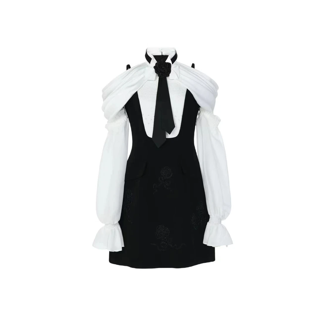 拉飞姆2024春 女绅士正装挂脖连衣裙LF24C61SO040